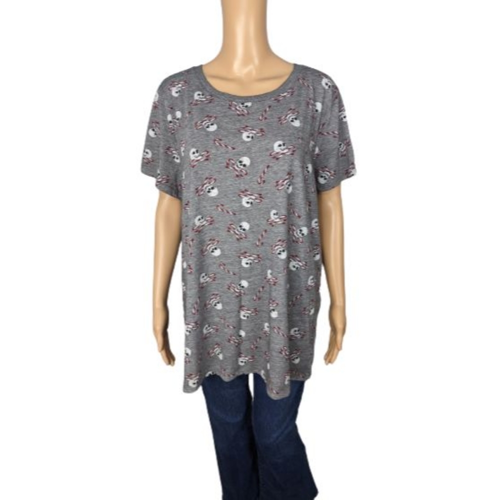 Torrid Skull Candy Cane Vintage Burnout Grey Tee 1